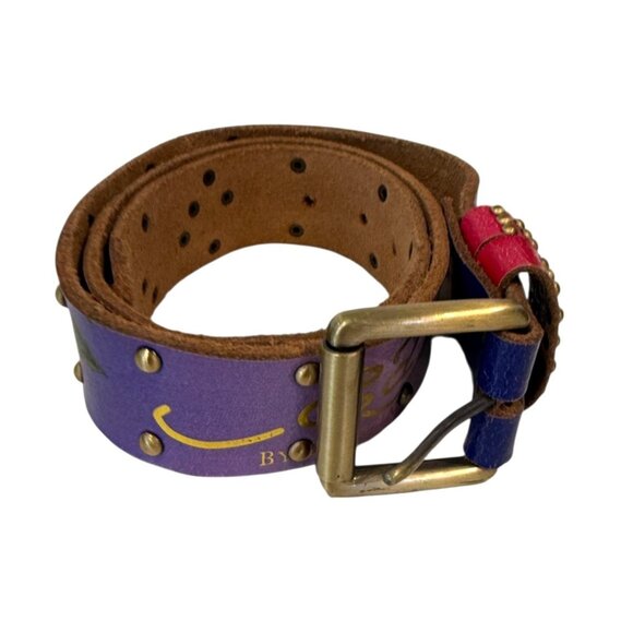 Ed Hardy by Christian Audigier Handmade Leather Floral Belt Purple Size M NWT - Picture 1 of 10
